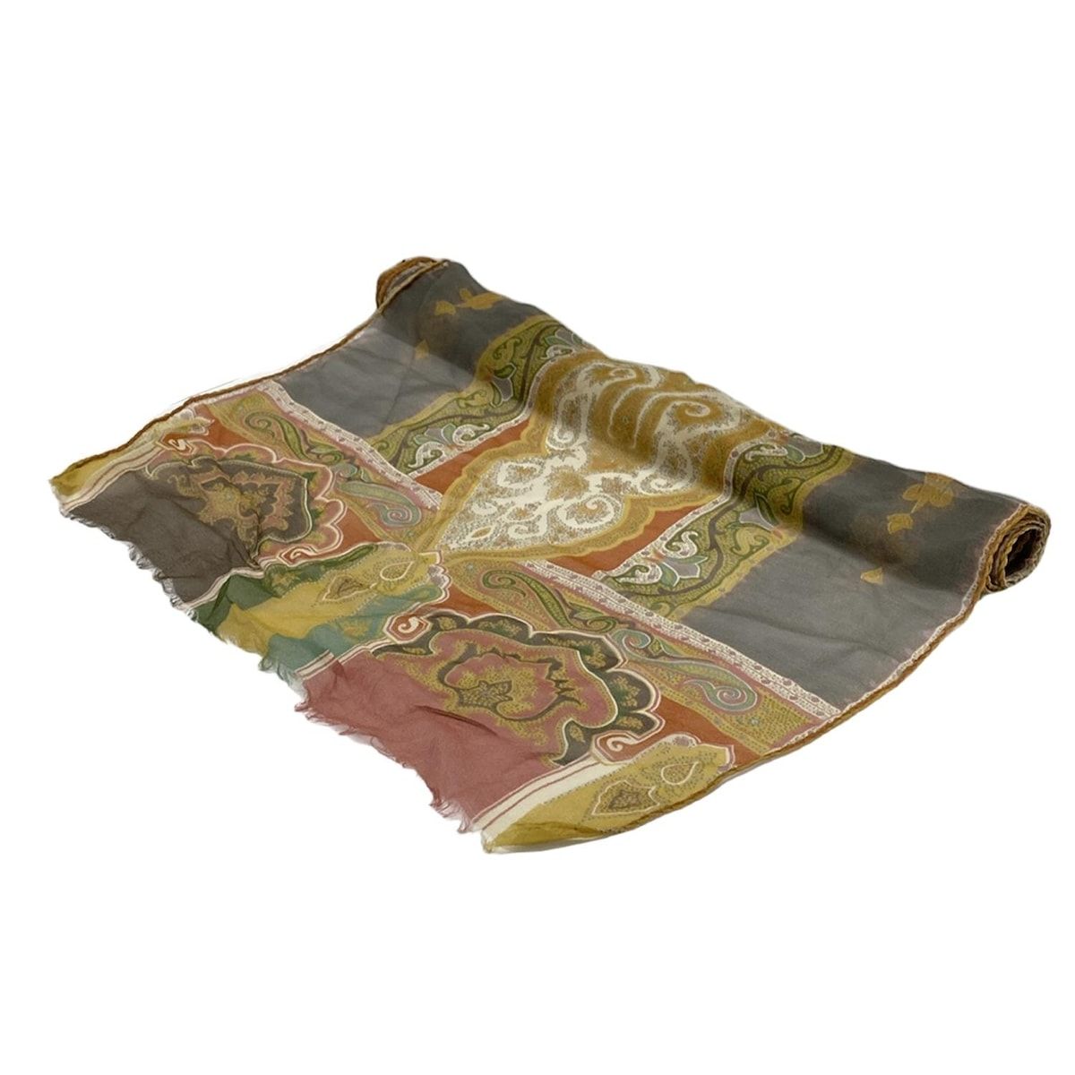 ETRO エトロ ストール ショール - イエロー×オレンジ×マルチ ペイズリー柄 シルク