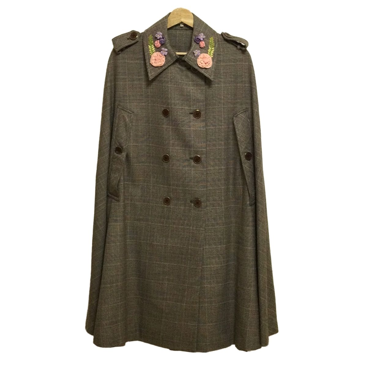 MANOUSH マヌーシュ ポンチョ サイズ34 S レディース - ベージュ×ダークブラウン×黒 千鳥格子柄 刺繍 フラワー 花 春 秋