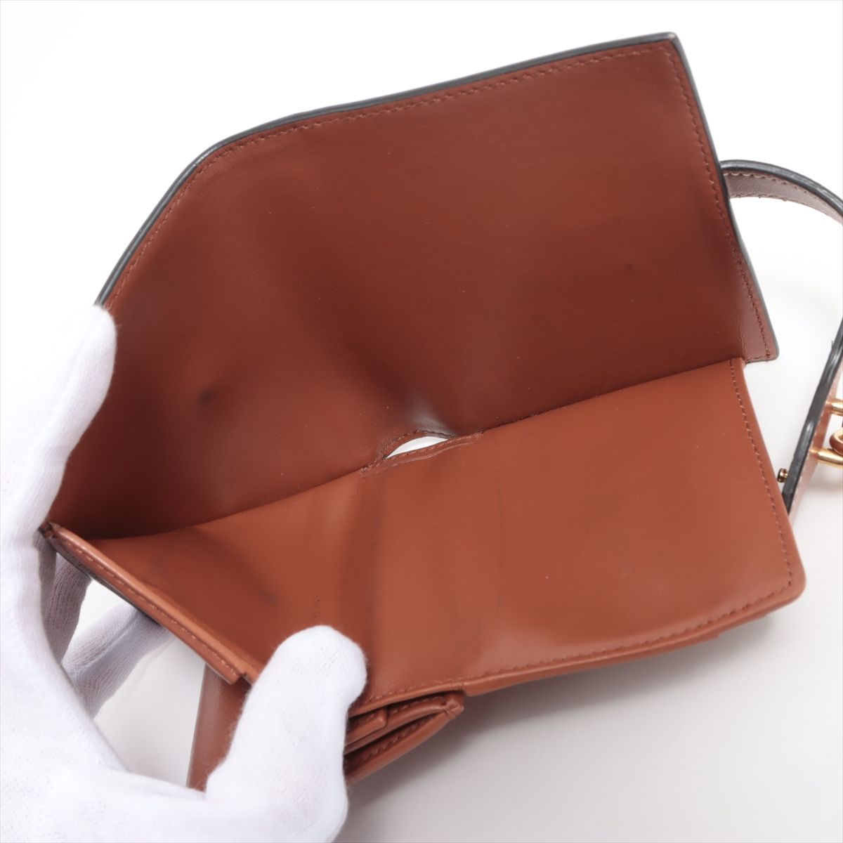 極美品 セリーヌ スモール カデナ ストラップ ウォレット レザー 三  