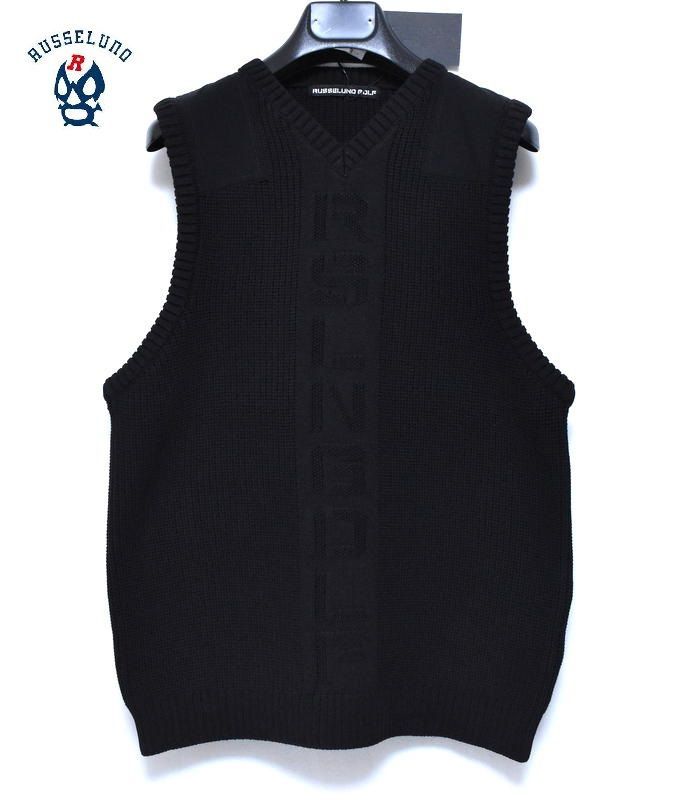 定価2万4200円 ラッセルノ ゴルフ ロゴ刺繍 ニット ベスト 4 M 5 L 6 XL RG-2330502 ブラック ゴルフウェア ベスト