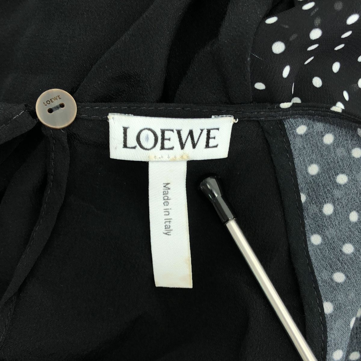 LOEWE / ロエベ | シルク混 ドット シフォン ギャザー プルオーバー ブラウス | 38 | ブラック/ホワイト | レディース LOEWE / ロエベ | シルク混 ドット シフォン ギャザー プルオーバー