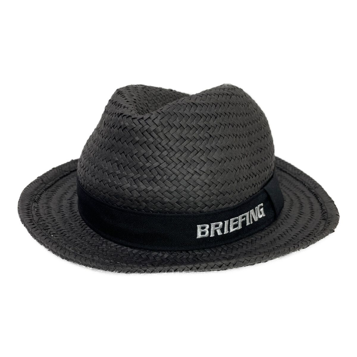 ♥品 ブリーフィング BRIEFING ストローハット L ブラック 中折れハット 刺しゅうロゴ 軽量 メッシュ シンプル