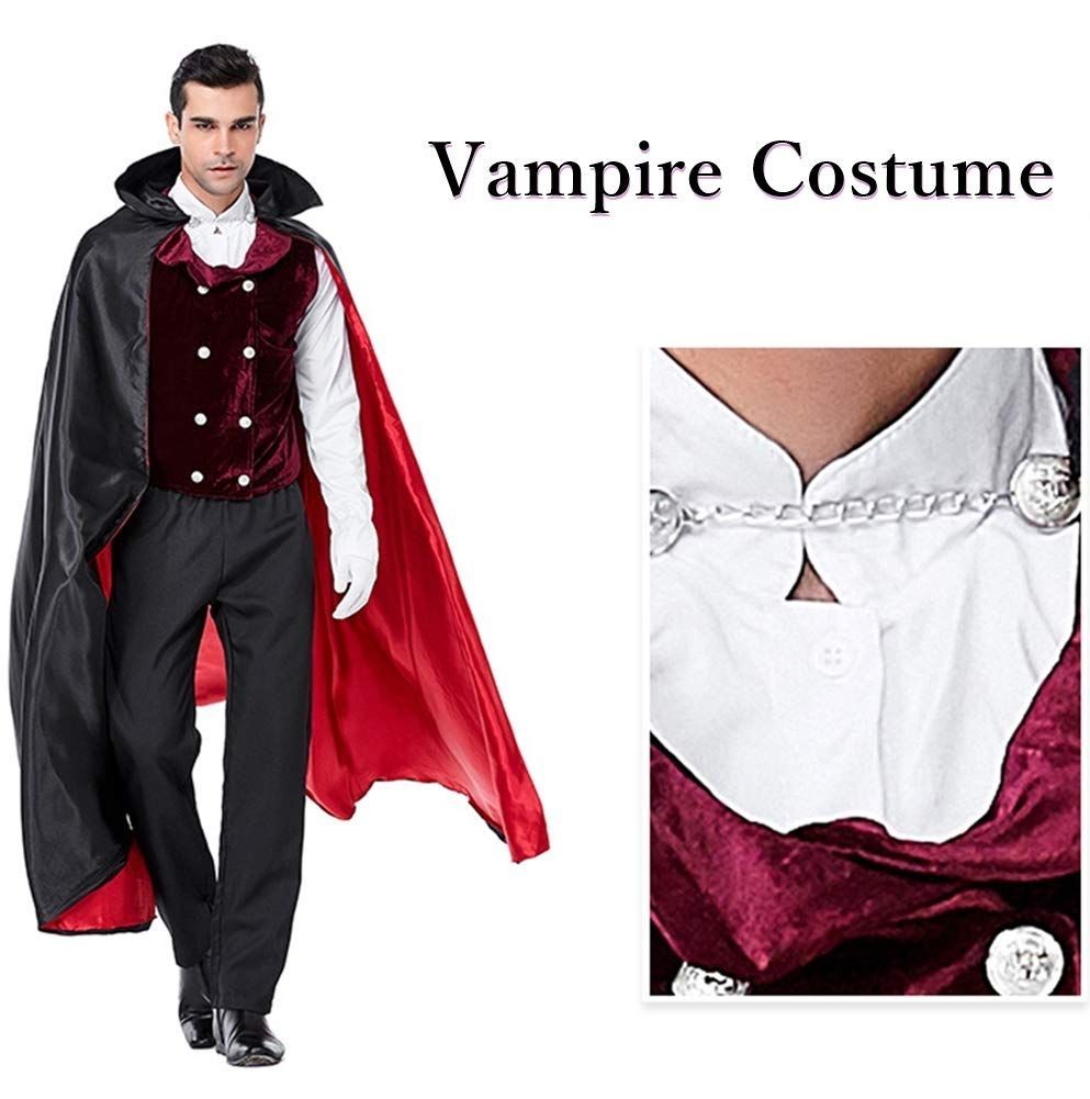 豪華フルセット ヴァンパイア 伯爵 ドラキュラ 吸血鬼 コスプレ 【ズボンポケット付き】 [マドルガーダ] コスチューム ハロウィン  タトゥーシール付き 2点セット メンズ S698 - メルカリ, image size:993x1001
