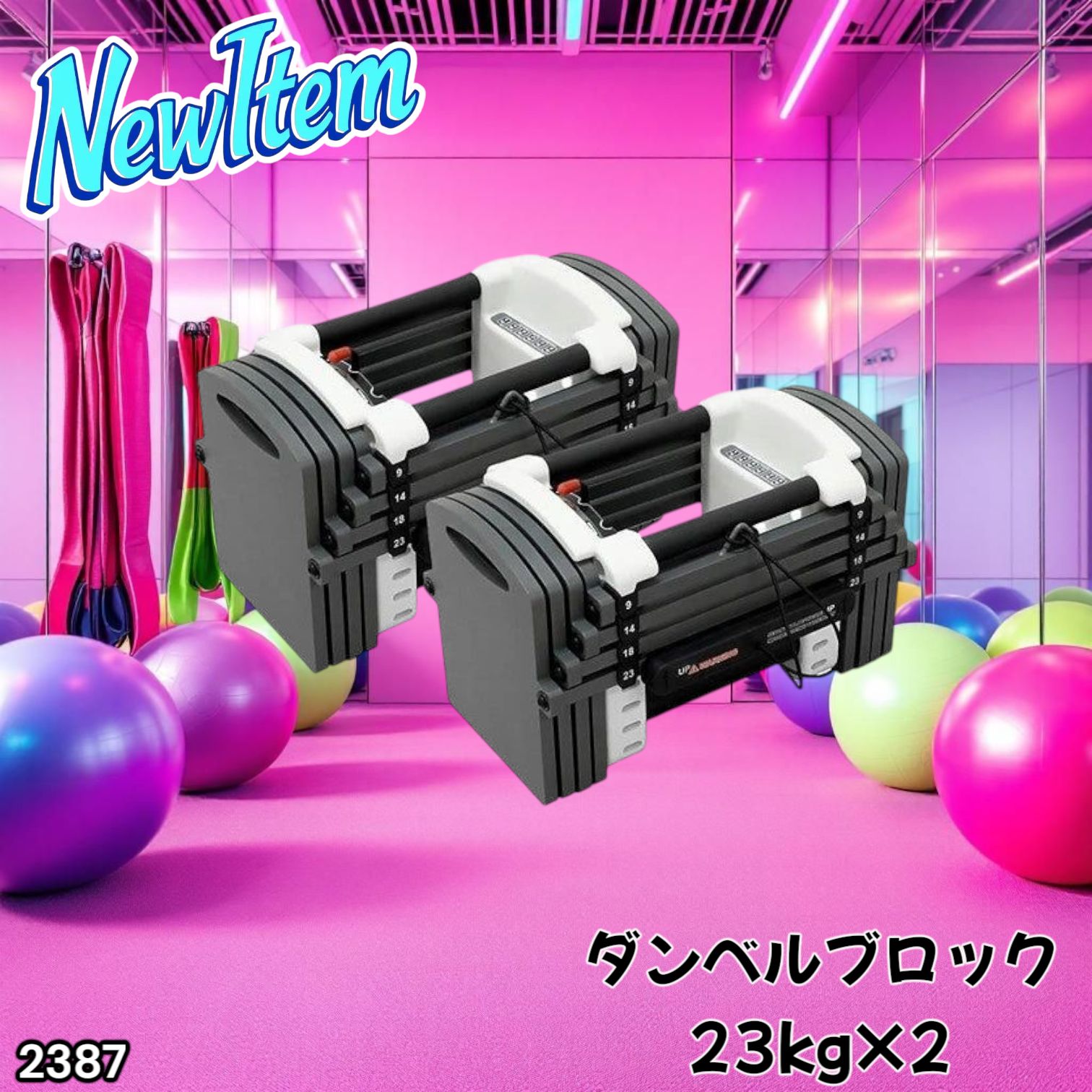 2387 可変式 ダンベル 23kg 2個セット 12段階 簡単重量調整 省スペース 収納 安心 安全 ロック機能 北海道 沖縄本島 沖縄の離島 その他離島へは別途配送料有り