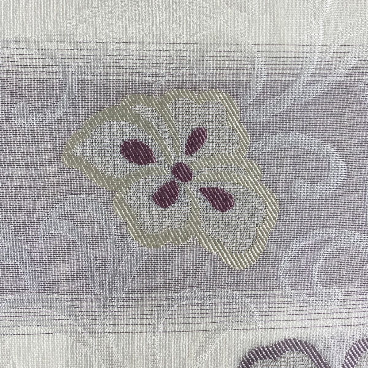 開き名古屋帯 秀品 段縞 草花 金糸 クリーム 正絹