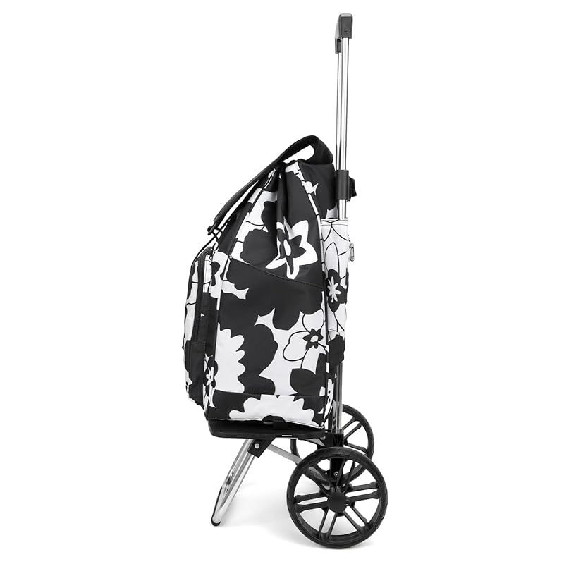 BAGING バギング もち手5段階調整 階段や段差も楽々 保温保冷 ショッピングキャリー 大型静音キャスター 折りたたみ 買い物カート 9081 ブラックフラワー IMPECCABLEHEALTHCARESERVICES_COM