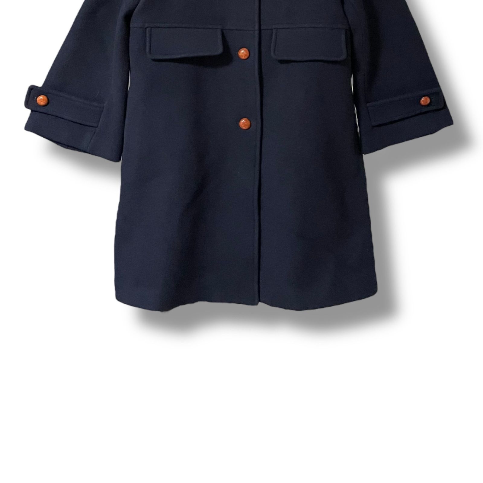 IENA イエナ ネイビー ノーカラーコート ウール100% 裏地キュプラ100