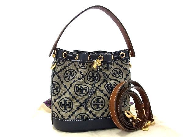 □極美品□ TORY BURCH トリーバーチ Tモノグラム ジャガード×レザー