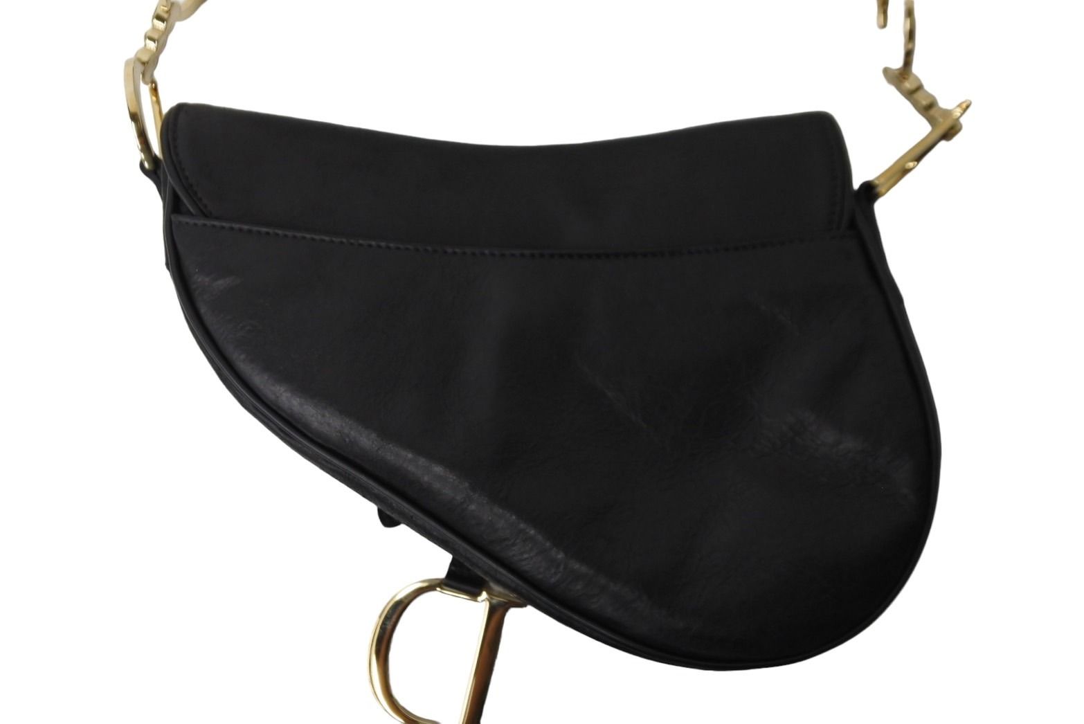 Christian Dior クリスチャンディオール ハンドバッグ サドルバック ブラック カーフ MU0040 ゴールド金具 良品  54160