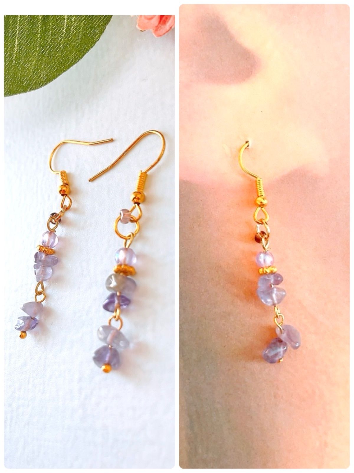 【#1684】レッド　カラフル　さざれ石　ハンドメイド　ピアス　イヤリング haruzakka_sazare-sango