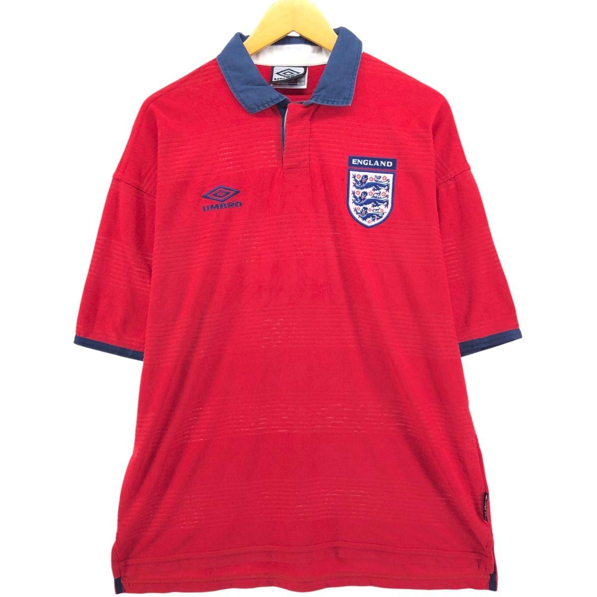 古着 90~00年代 アンブロ UMBRO イングランド代表 パイル地 襟付き サッカーユニフォーム ゲームシャツ メンズL相当|evb030029