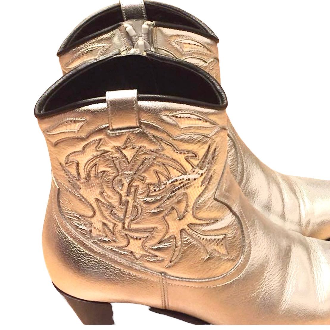 Saint Laurent サンローラン ショートブーツ シルバー YSL SIZE