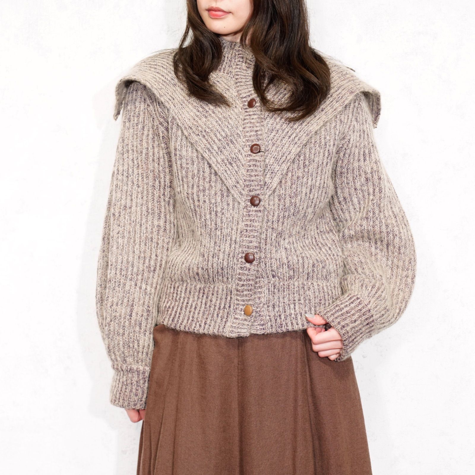 *SPECIAL ITEM* USA VINTAGE I.B.DIFFUSION BIG COLLAR DESIGN MOHAIR KNIT JACKET|アメリカ古着ビッグカラーデザインモヘアニットジャケット カーディガン