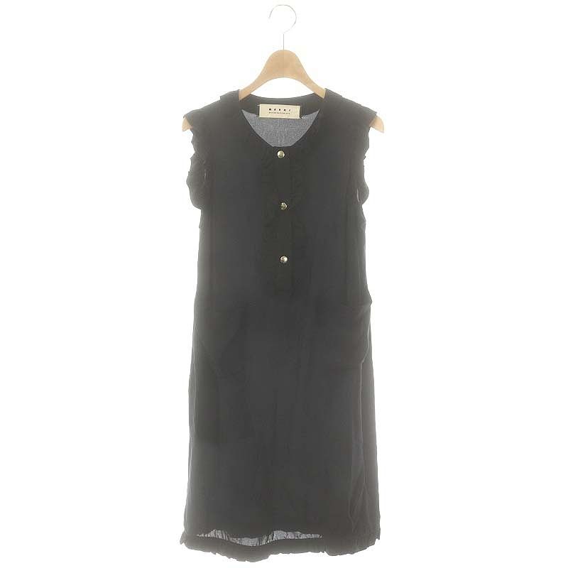 マルニ MARNI フリルノースリーブワンピース 膝丈 38 ネイビー /DO