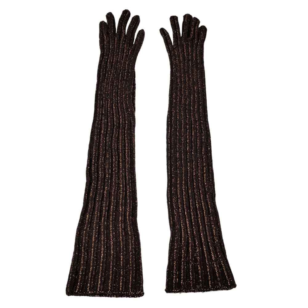 【名東】プラダ ロンググローブ ブラウン オレンジ ラメ 手袋 S レディース 女