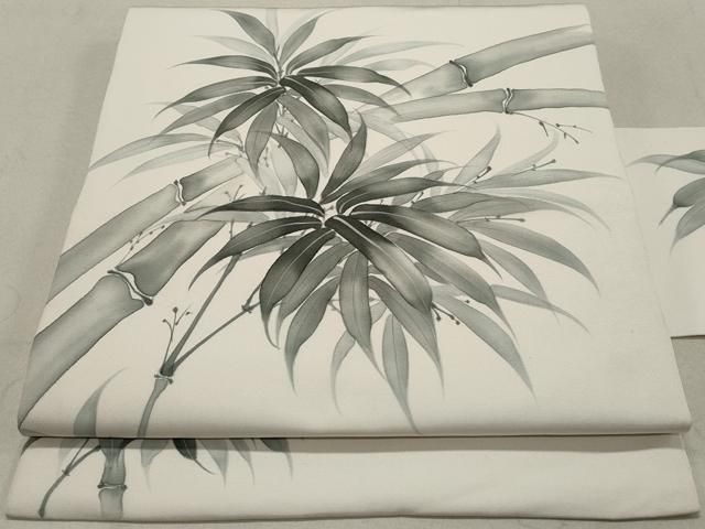 平和屋着物◎塩瀬 九寸名古屋帯 作家物 手描き 笹竹文 正絹 逸品
