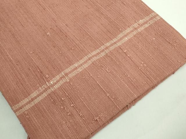 平和屋本店□極上 浦野理一 経節紬 九寸名古屋帯 赤白橡色地 逸品