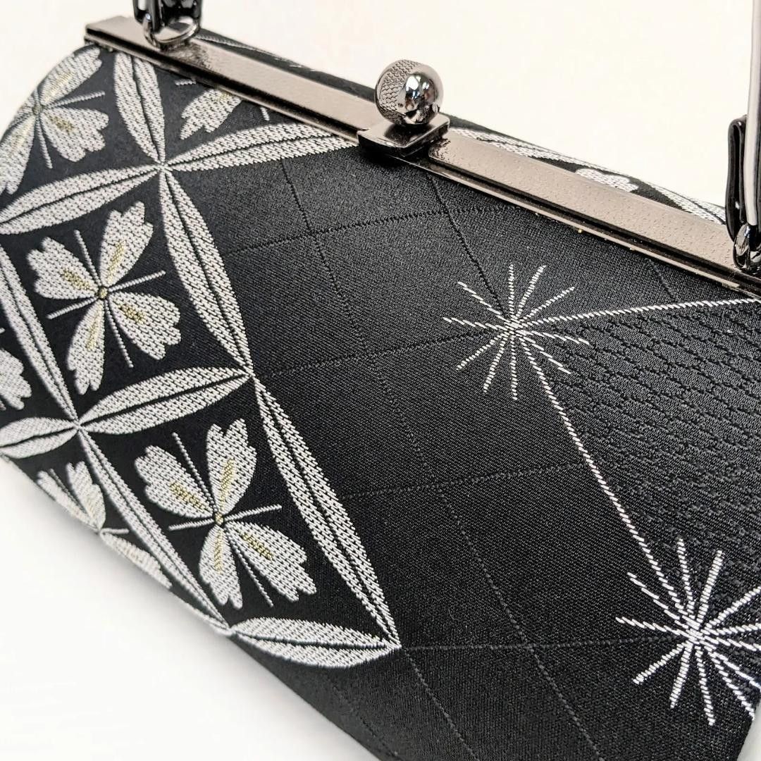 和装 草履バッグセット 帯地 黒×銀 3枚芯 フリーサイズ k19-6