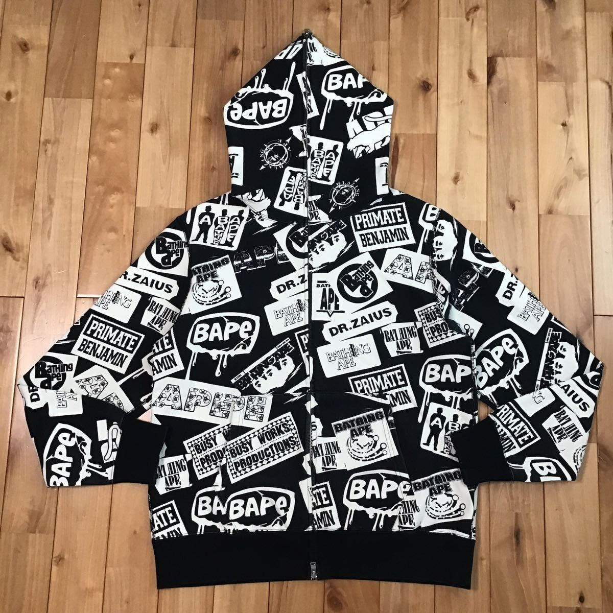 ☆XL☆ BAPE Mix Logo フルジップ パーカー black a bathing ape full 