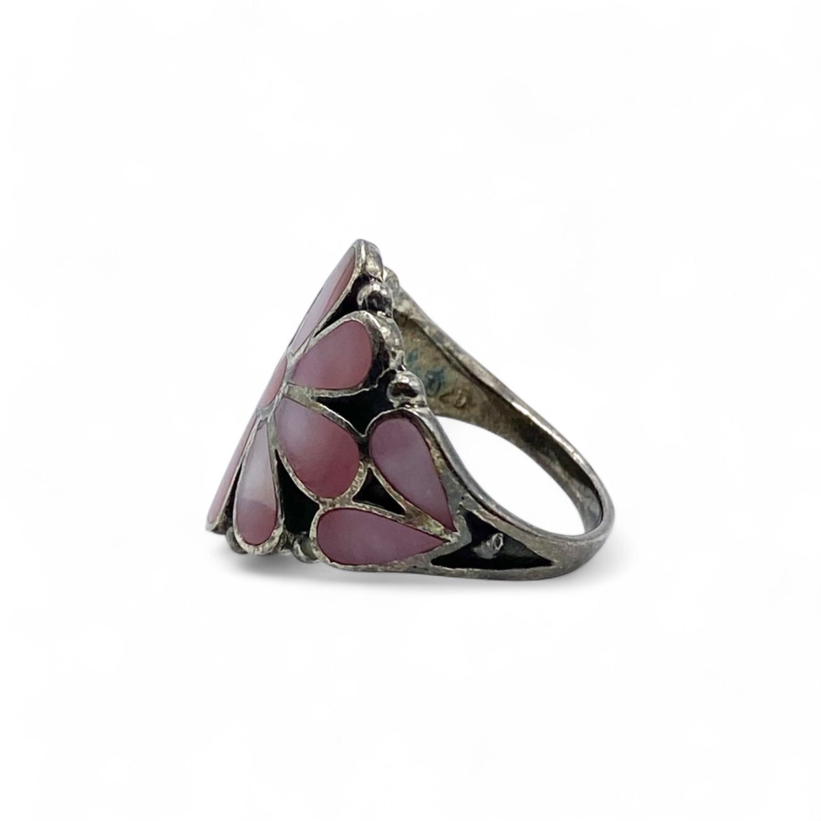鮮やかな桜色】ピンクシェル Silver 925 刻印 80s Vintage Ring 