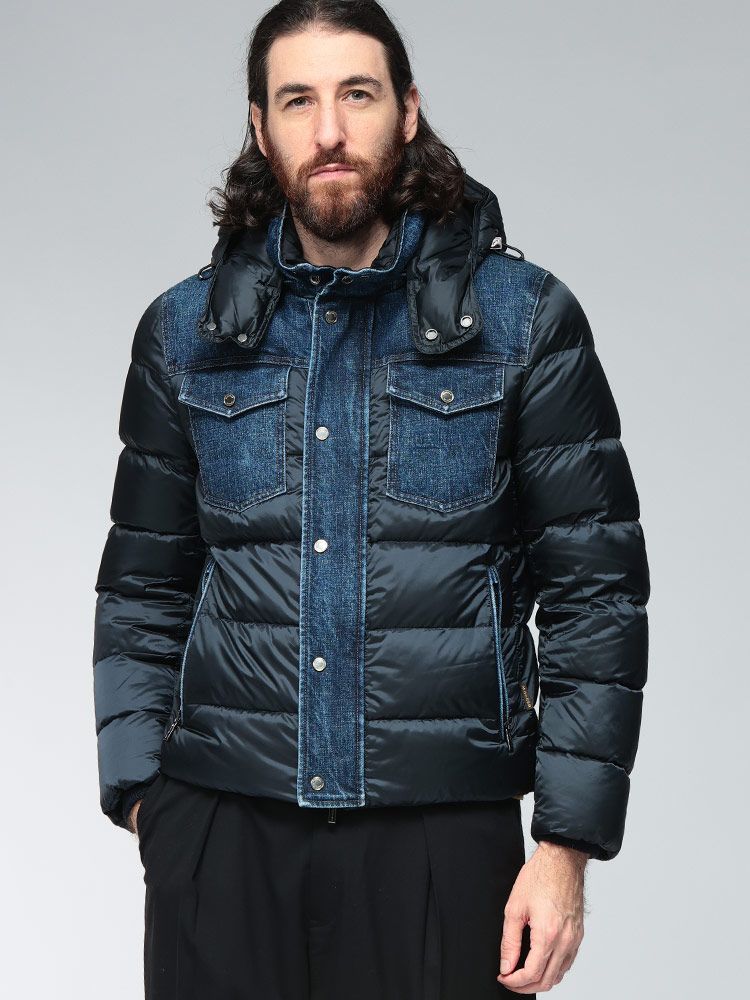 MOORER ムーレー フード着脱 デニム切り替え フルジップ ダウンジャケット