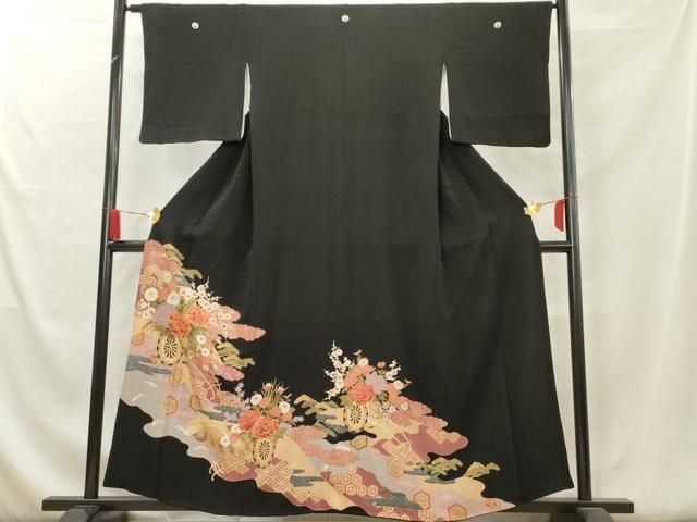 平和屋着物□豪華黒留袖 花車文 金彩 正絹 逸品 AAAY9234cs
