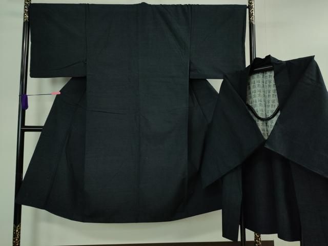 平和屋着物 上 男性 紬 アンサンブル 色無地 濃藍色 DZAA9860kh5