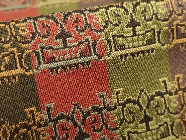 平和屋着物□極上 龍村美術織物 九寸開き名古屋帯 獅噛文長斑錦 保管袋  