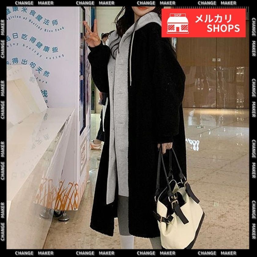 ボアロングパーカー レイヤード風 ボアコート 軽い フード付き ボアジャケット 体型カバー 羽織り ゆったり ドロップショルダー 長袖 アウター 秋冬 カジュアル 部屋着 ゆるシルエット 韓国