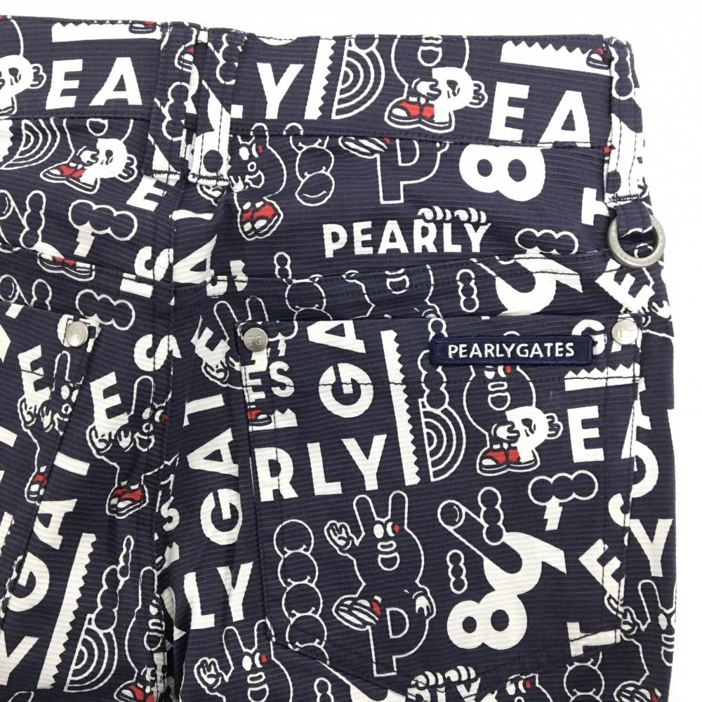 クリアランス 【新品】パーリーゲイツ パンツ ネイビー×白 ロゴ総柄