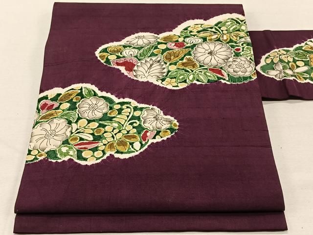 平和屋着物□塩瀬 九寸名古屋帯 ろうけつ染め 作家物 枝葉文 正絹 逸品