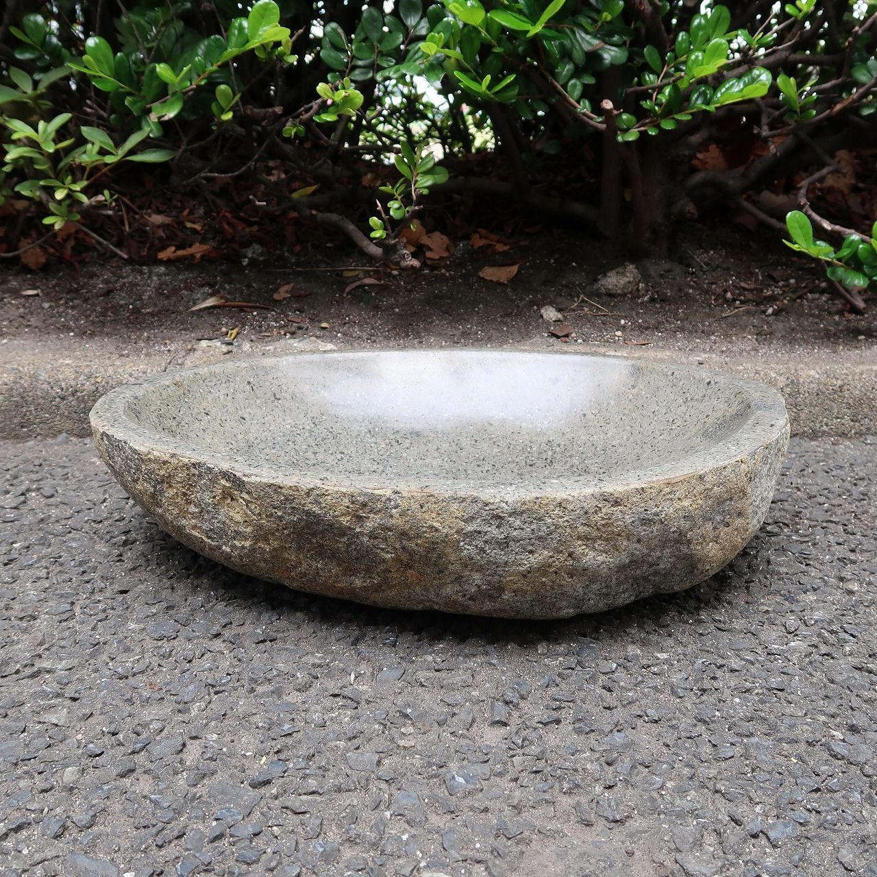 天然石をくり抜いた手水鉢 リバーストーン Sサイズ 花器 いけばな つくばい 睡蓮鉢 すいれん鉢 メダカ鉢 めだか鉢 ガーデン オーナメント 坪庭 ナチュラルストーン 250903