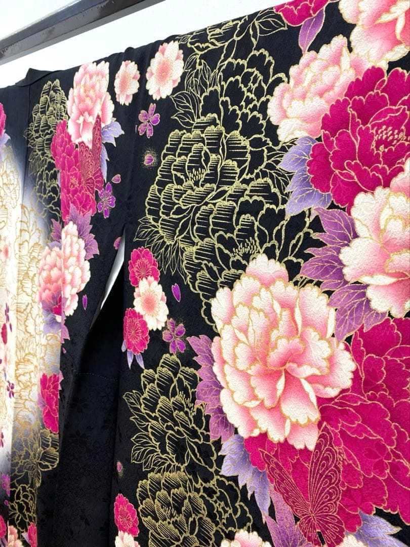 振袖 豪華 ラメ刺繍 金駒 金彩 紋意匠 牡丹 蝶 身丈164cm - メルカリ