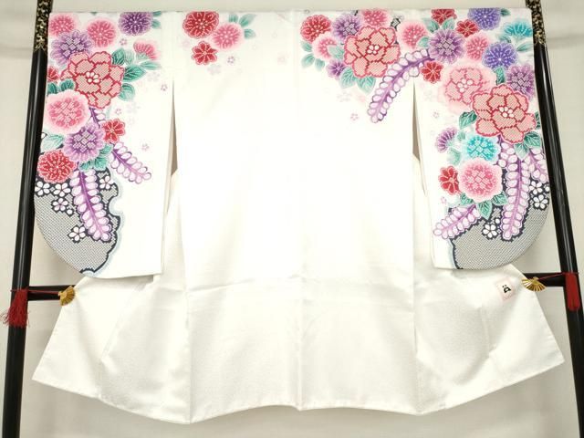 平和屋2■極上　振袖　雪輪花文　金彩　銀通し地　逸品　eee5747 平和屋着物□極上 訪問着 駒刺繍 絞り 雪輪枝花文 金彩 逸品