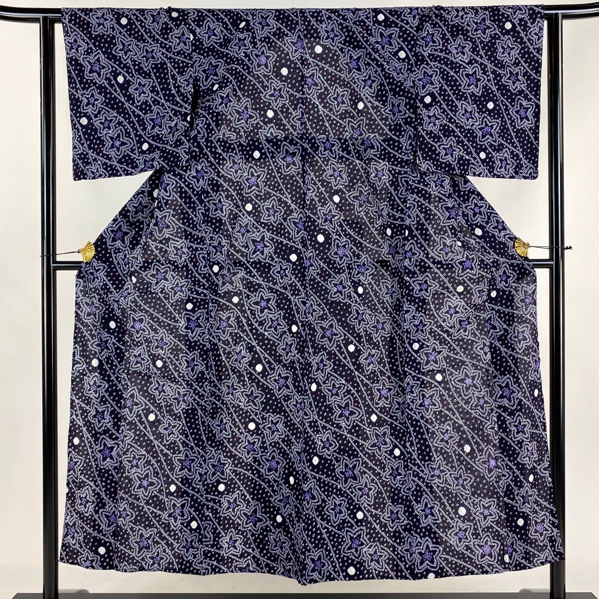 浴衣 身丈150cm 裄丈63cm S 絞り浴衣 花 幾何学模様 濃紺 綿 名品