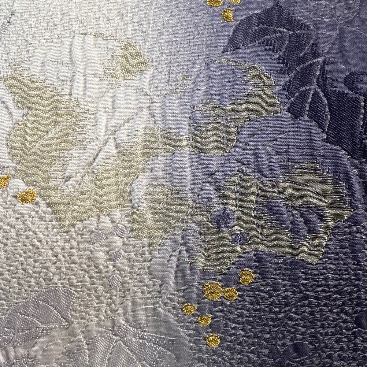 袋帯 葉と実 金銀糸 灰紫 六通 正絹