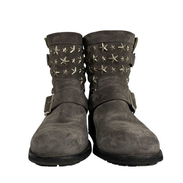 ● ジミーチュウ JIMMY CHOO スタースタッズ エンジニアブーツ ショートブーツ バックル グレージュ スエード 38 24cm レディース 5E165 USTAUSTRALIA_COM_AU