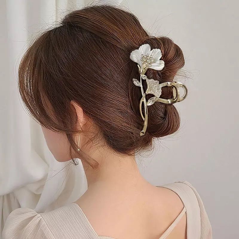 花 フラワー 上品 キラキラ ストーン バンスクリップ ヘアアクセサリー