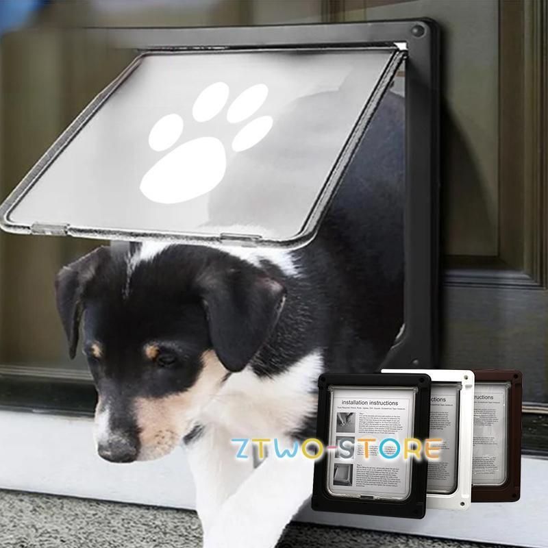ペットドア 後付け 鍵付き DIY 猫 犬 サッシ 自作 取り付け キャット 小型犬 ネコ ペット出入口 足跡柄 磁石 プラスチック 開閉ロック機能
