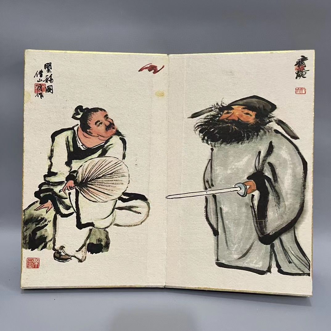 中国古美術・純手描き・四条屏・鹰画芯・国画・李苦禅印款・肉筆・宣紙