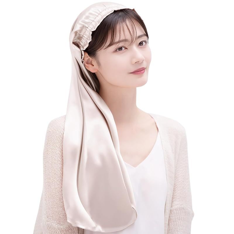 [COCOSILK] シルク ナイトキャップ ロングヘア用 シルクキャップ 筒型 ナイトキャップ ロング 髪 シルク100% 筒 ロングヘア 筒状 ヘアキャップ (75cm， Free Size， アッシュライトピンク) 1