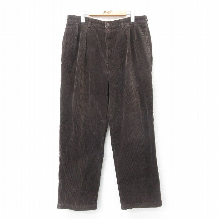 W35/古着 ラルフローレン ブランド コーデュロイ パンツ メンズ 90s ワンポイントロゴ 太畝 コットン こげ茶 ブラウン 24sep24 中古 ボトム