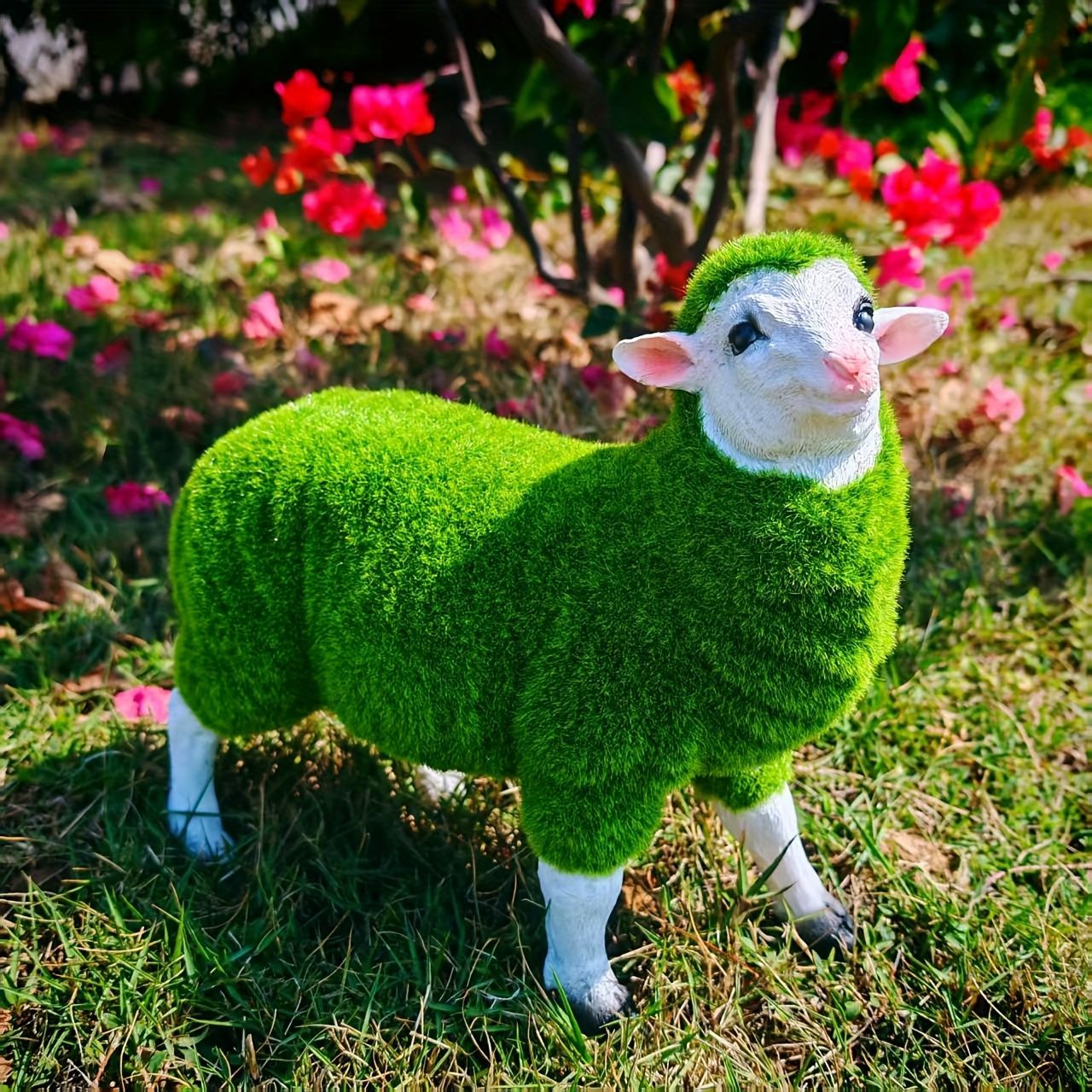 ミニチュア 置物 ひつじ 白 グリーン 芝生 人工 リアル 25cm 人工芝 