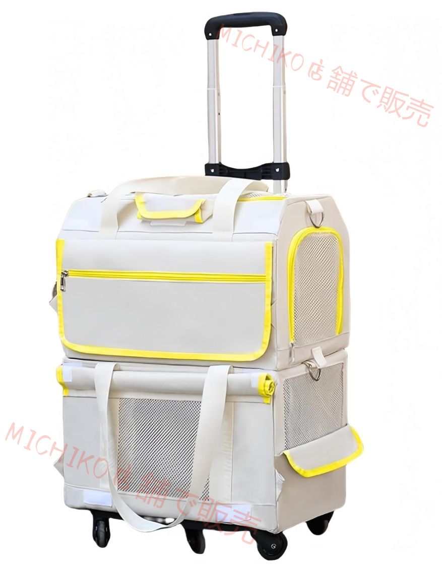 ペット キャリーバッグ 二層 手提げ ショルダー掛け 取り外し メッシュ 型崩れ防止 簡単組み立て おしゃれデザイン ペットとのお出かけ 安心感 独立スペース ペットカート 携帯便利 大容量 360度回転キャスター 軽量化