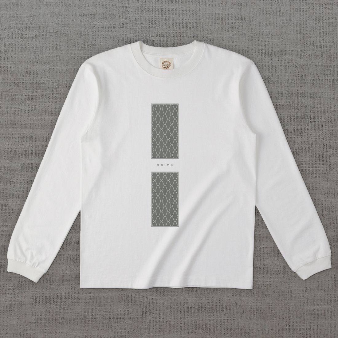 和柄長袖Tシャツ　網目 -墨・角-［長袖］