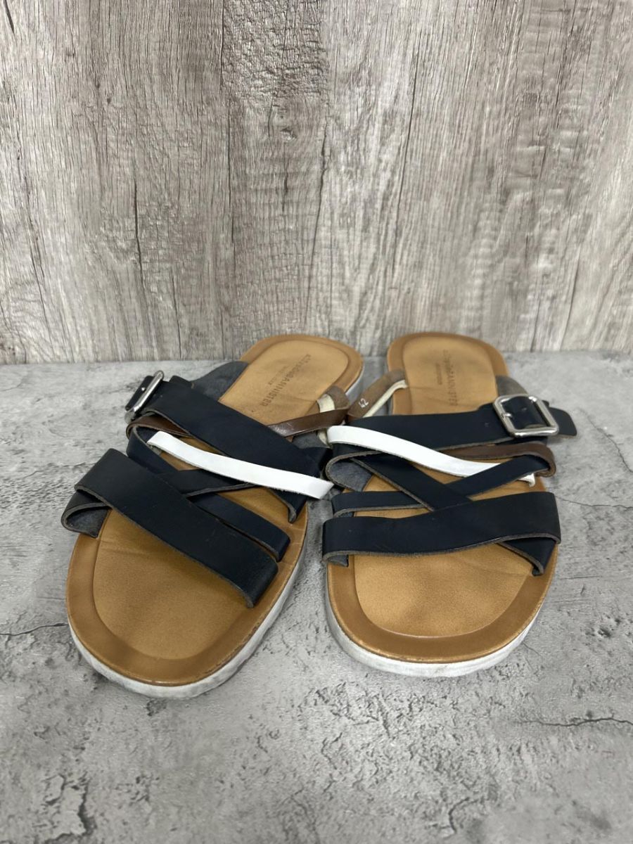 alfredoBANNISTER アルフレッド バニスター イタリア製 定番 マルチクロス レザー サンダル size42|黒×白×茶 ◎メンズ