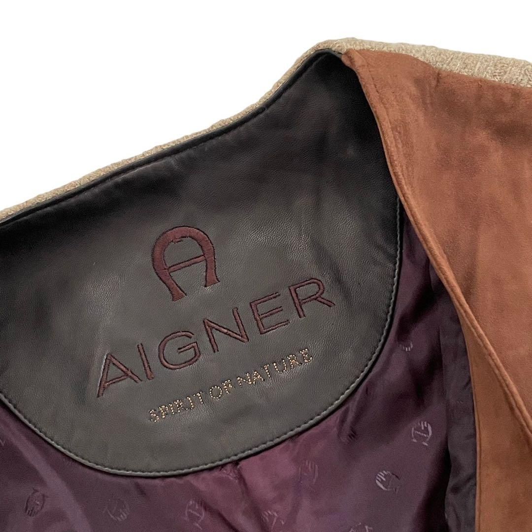 AIGNER アイグナー ベスト 茶 ボタン スーツ ポケット レザー ニット 