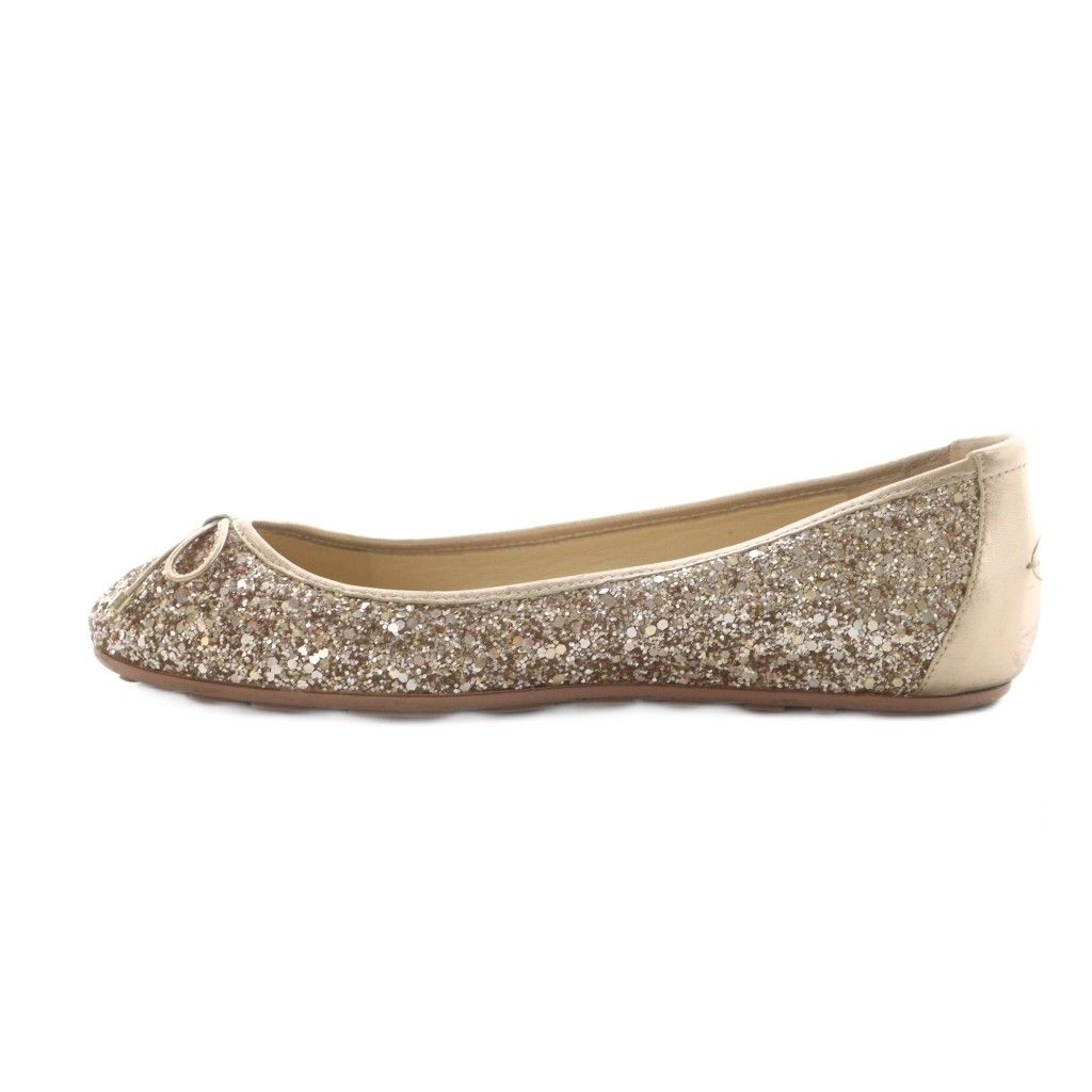 【リ】Jimmy Choo グリッター フラットシューズ 良品♡JIMMY CHOO ジミーチュウ(36)グリッター ゴールド