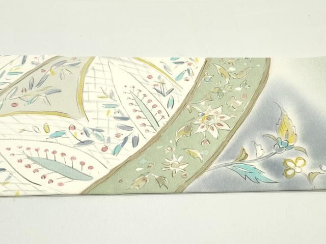 平和屋着物○塩瀬 九寸名古屋帯 手描き 更紗花唐草文 正絹 逸品