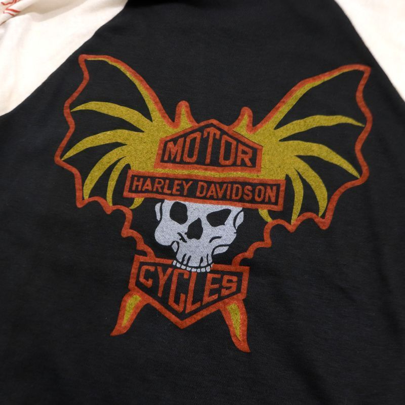 80s vintage HARLEY DAVIDSON イーグル スカル 袖プリ ラグランスリーブＴシャツ メンズ 表記Sサイズ